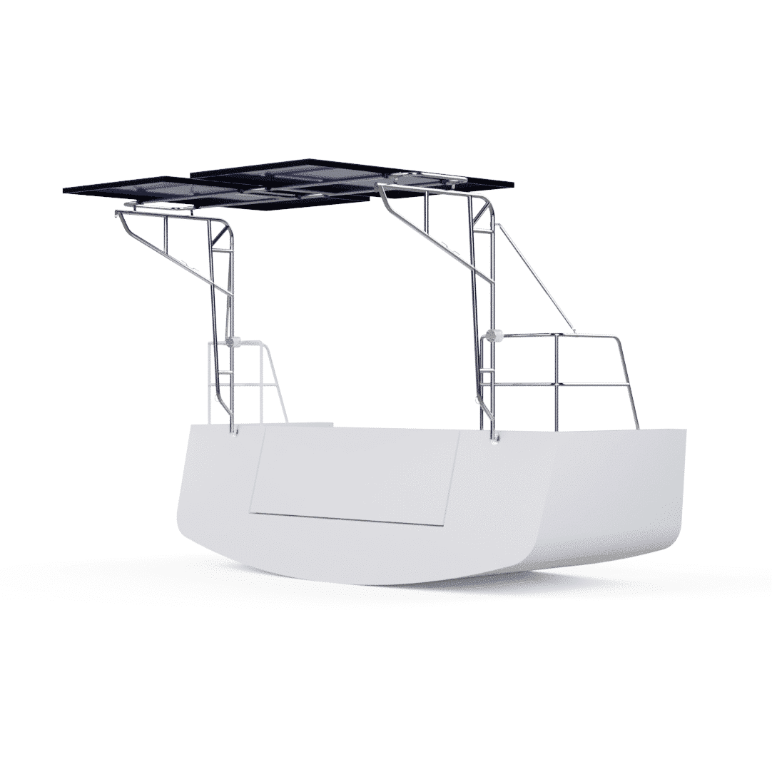 marine-grade solar arch with mounted solar panels