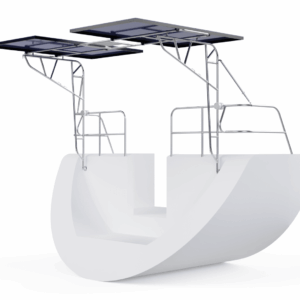 Solar Arch and Davits mounted on Scooped Transom Sailboat